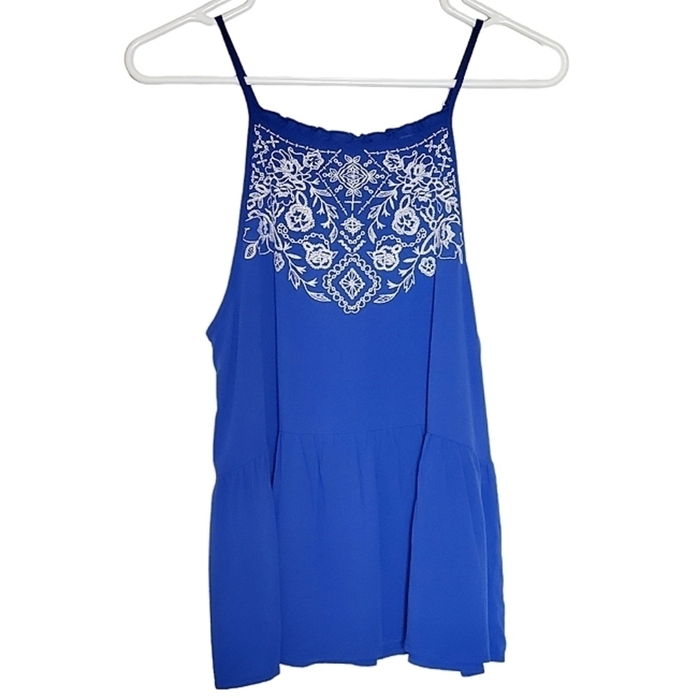 1340 * Love On A Hanger Embroidered Tank Blue White Size S
